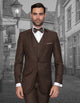Mens 2 Button Skinny Vested Wool Suit in Brown
