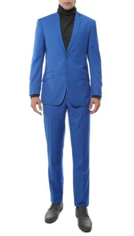 Men's 2 Piece Classic Royal Fully Lined Slim Fit Dress Suits For Men - L or Large