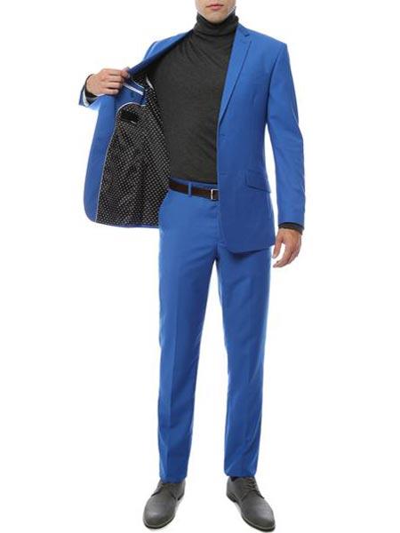 Men's 2 Piece Classic Royal Fully Lined Slim Fit Dress Suits For Men - L or Large