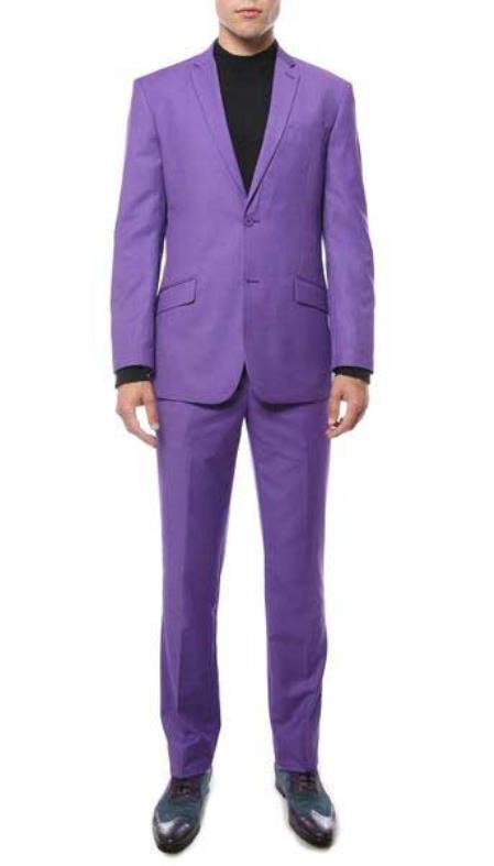 Men's Purple 2 Button Classic Slim Fit Suit - L or Large