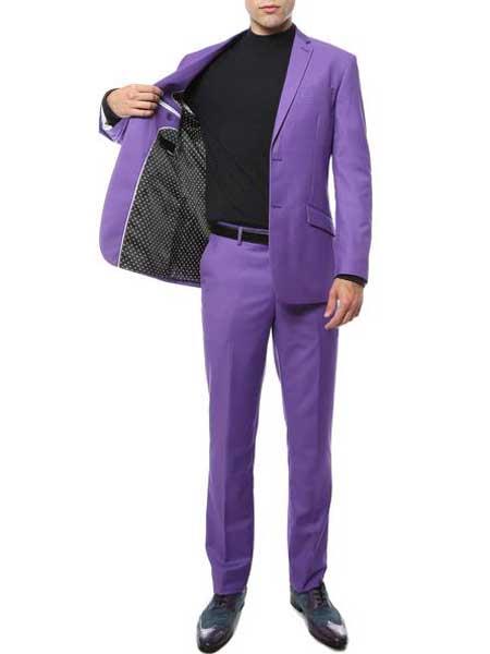 Men's Purple 2 Button Classic Slim Fit Suit - L or Large