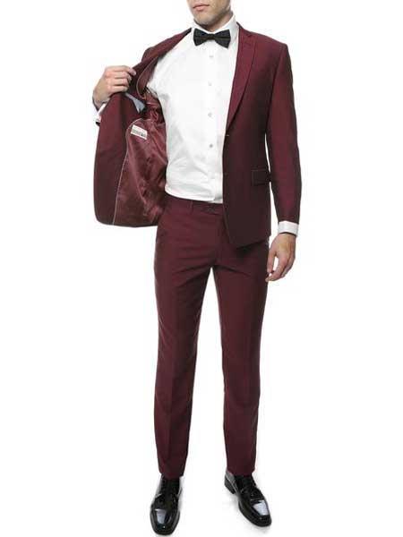 Men's Two Button Classic Burgundy ~ Wine ~ Maroon Suit Slim Fit Cheap Priced Business Suits Clearance Sale - L or Large