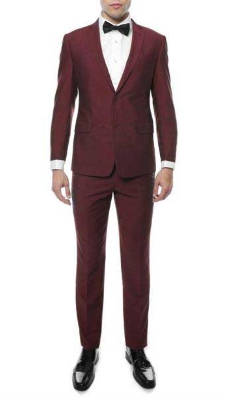 Men's Two Button Classic Burgundy ~ Wine ~ Maroon Suit Slim Fit Cheap Priced Business Suits Clearance Sale - L or Large