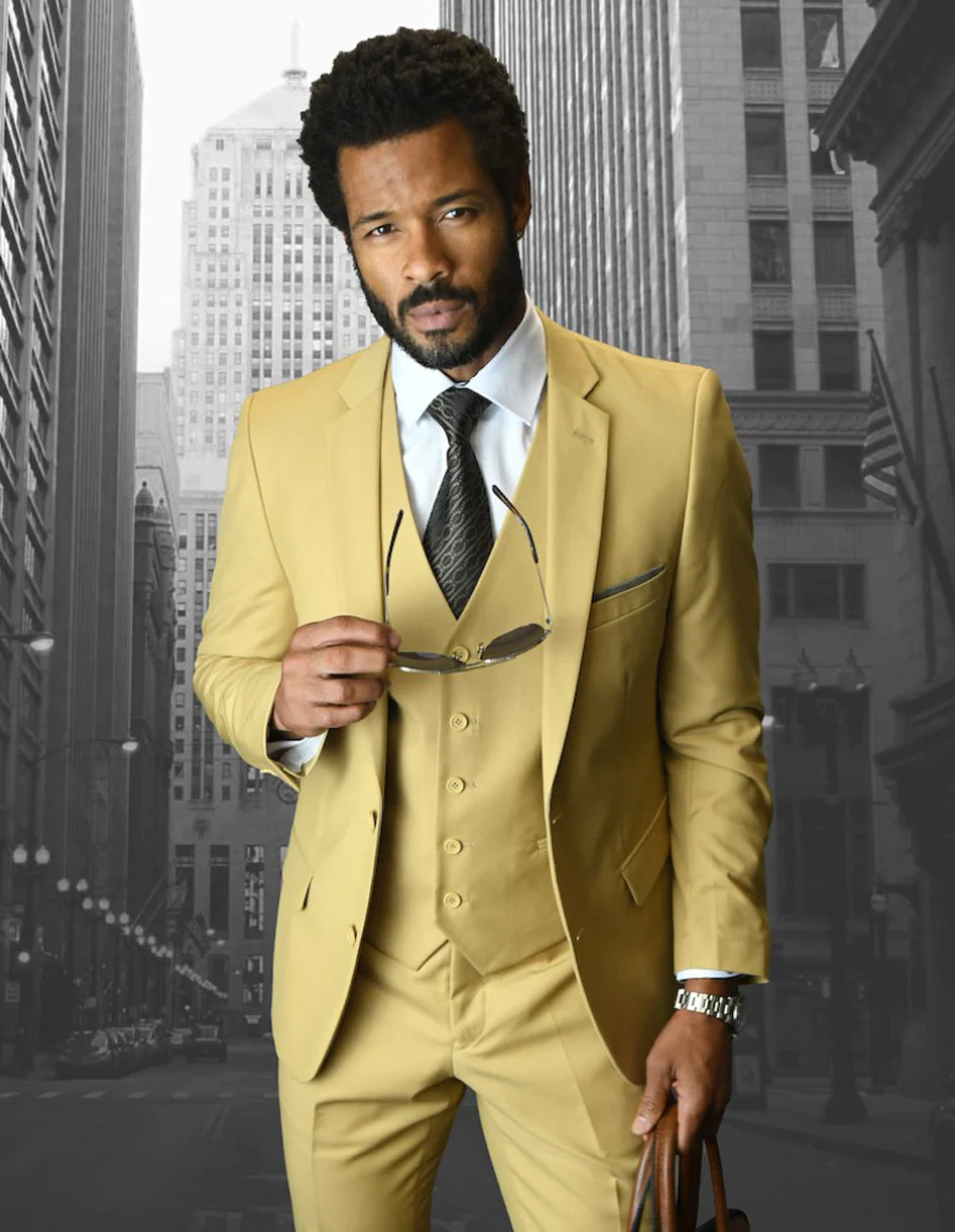 100 Percent Wool Suit - Mens Wool Business Vested Chestnut Suits