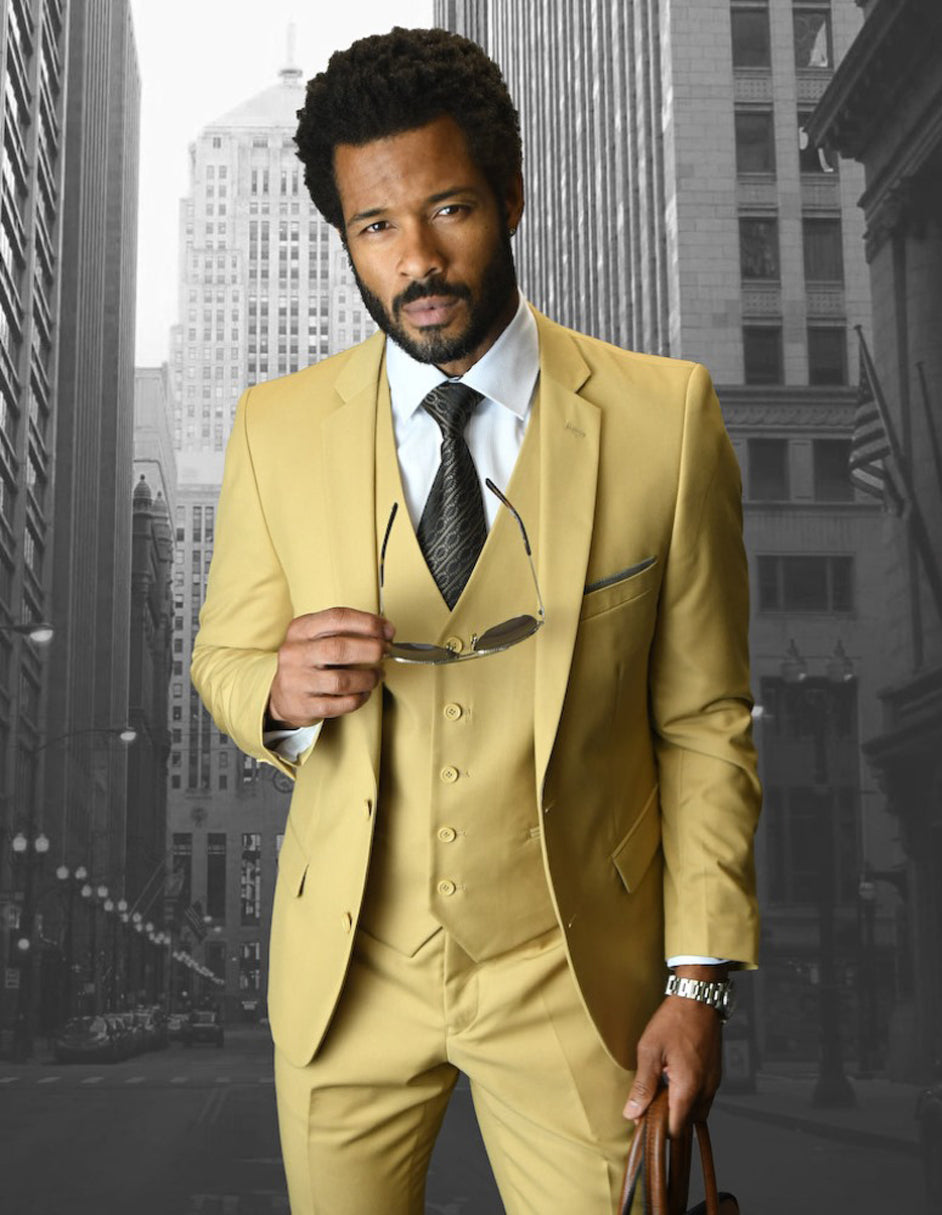 Mens 2 Button Skinny Vested Wool Suit in Chestnut - 40 Regular