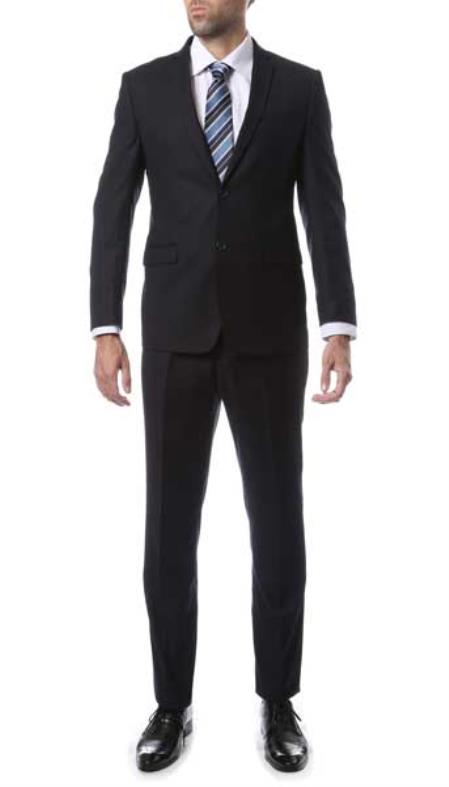 Men's 2 Button Dark Navy Blue Slim Fit Zonettie Suit - L or Large