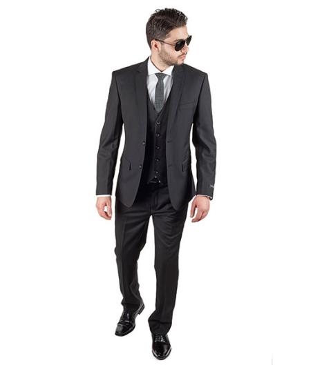 Men 3 Piece Slim Fit Double Vested Black Suit - L or Large