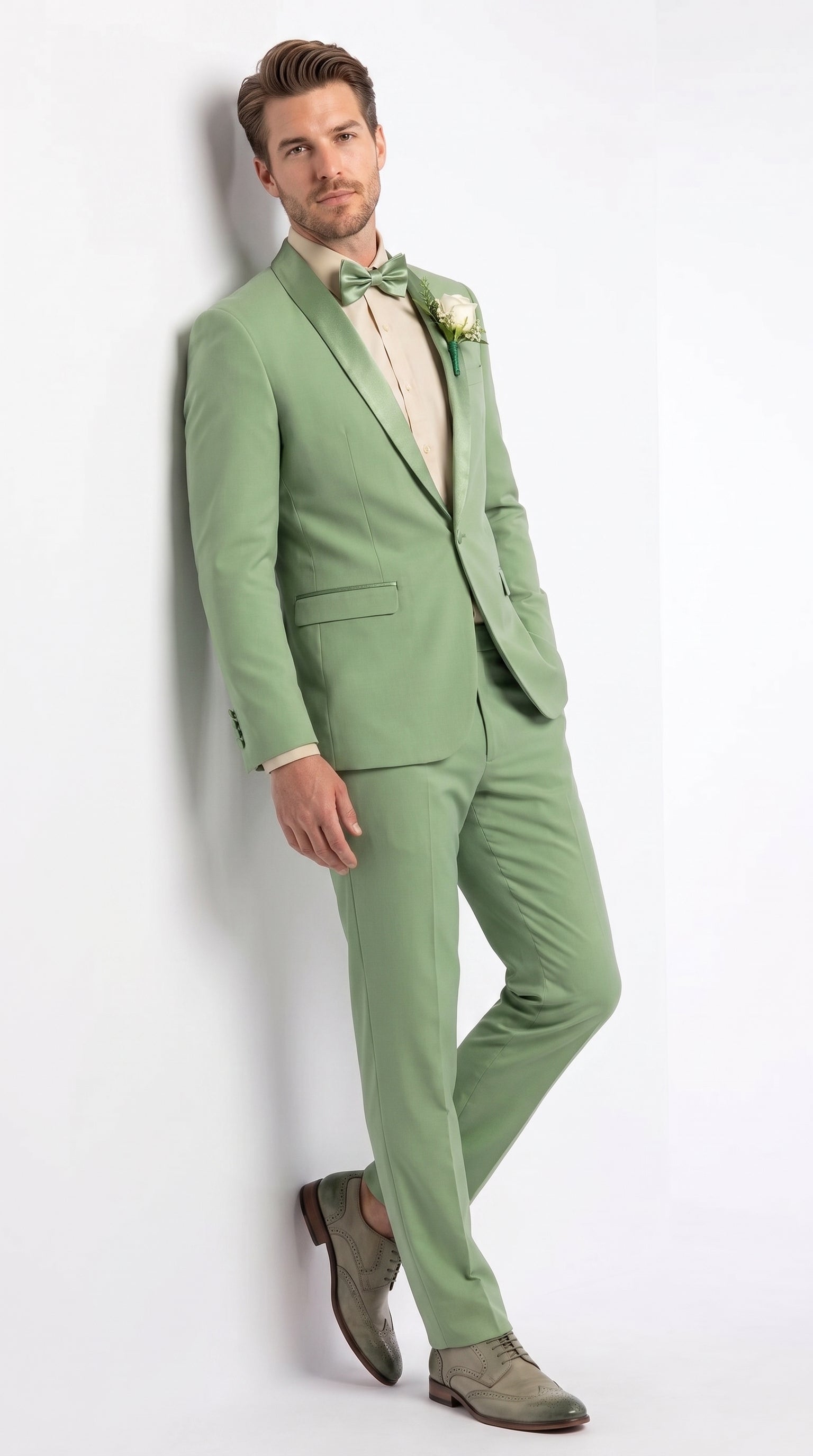 Mens Sage Green Wedding Tuxedo, Shawl Lapel Formal Groom Prom Tuxedo Suit