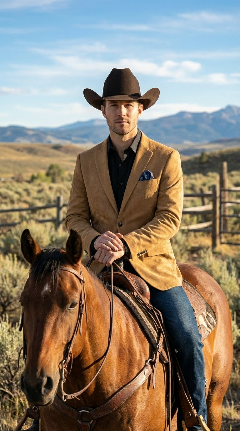 Men’s Camel Suede Cowboy Blazer with Elbow Patch – Camel Western Style Suede Sport Coat for Casual - 36 Short