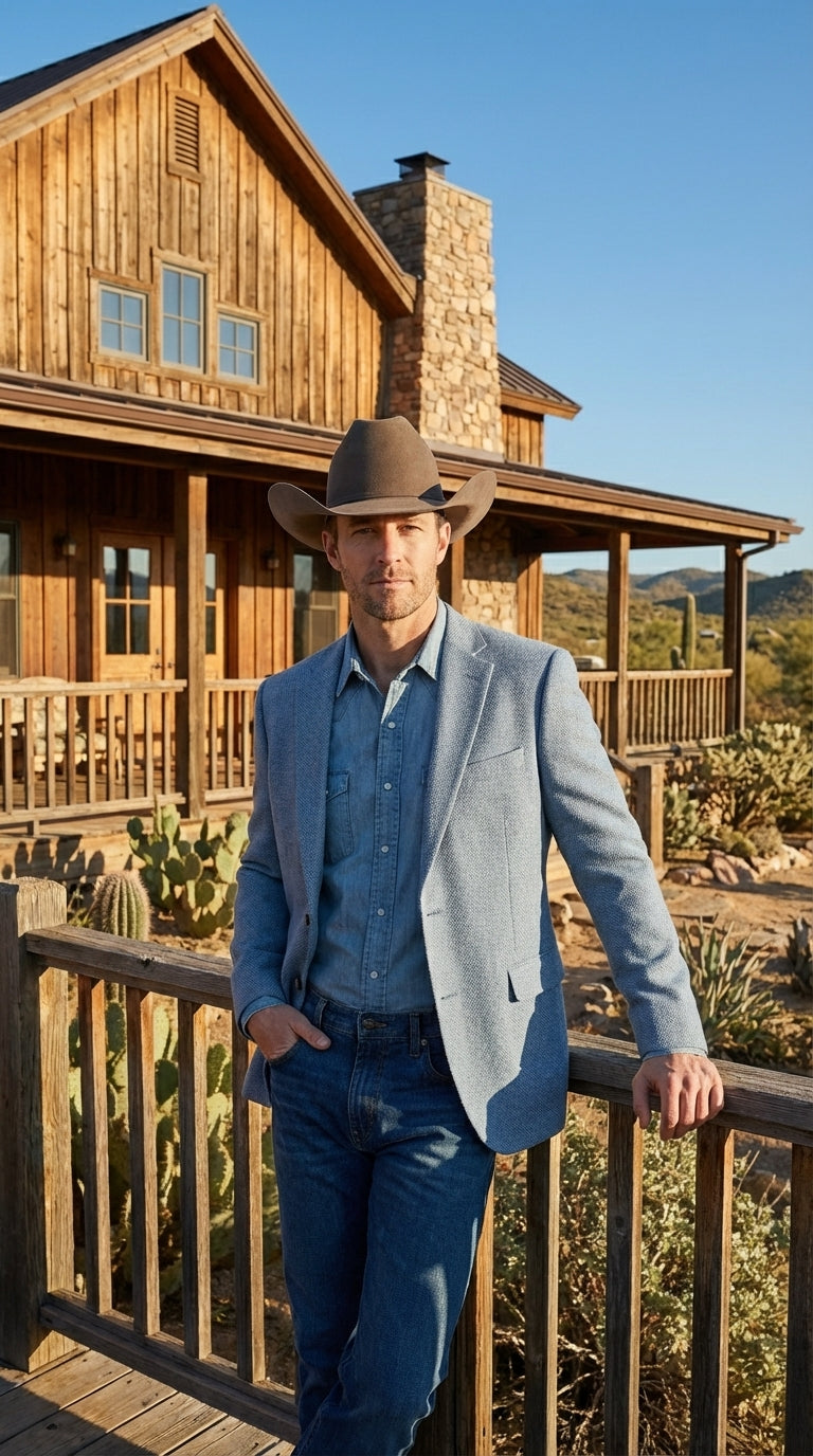 Mens Rugby Teal Baby Sky Western Blazer – Cowboy Style Casual Sport Coat for Men Classic Western Jacket in Light Blue Color - 36 Short