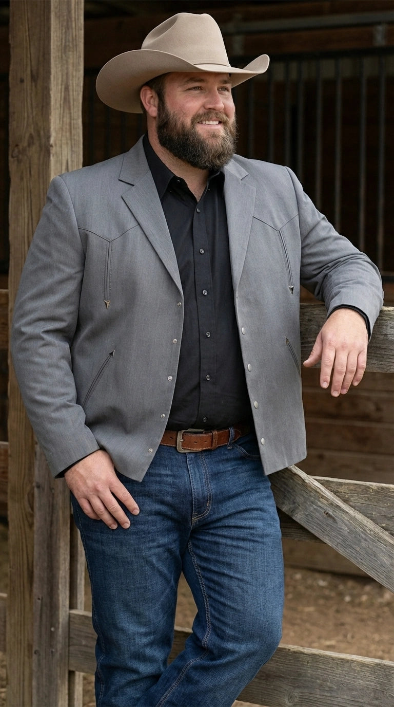 Mens Charcoal Gray Western Blazer – Cowboy Style Casual Jacket Classic Country Western Sport Coat - 36 Short