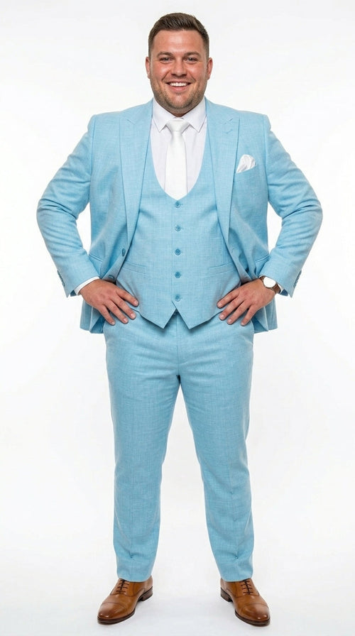 Men’s Turquoise Light blue Suit, Vested Formal Dress Suit for Weddings, Prom, Summer Parties, and Special Occasions in Aqua Blue Color By Rossiman