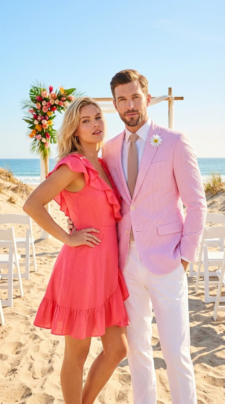 Mens Pink Seersucker Blazer – Lightweight Striped Summer Sport Coat Casual Smart Formal Jacket - 36 Short