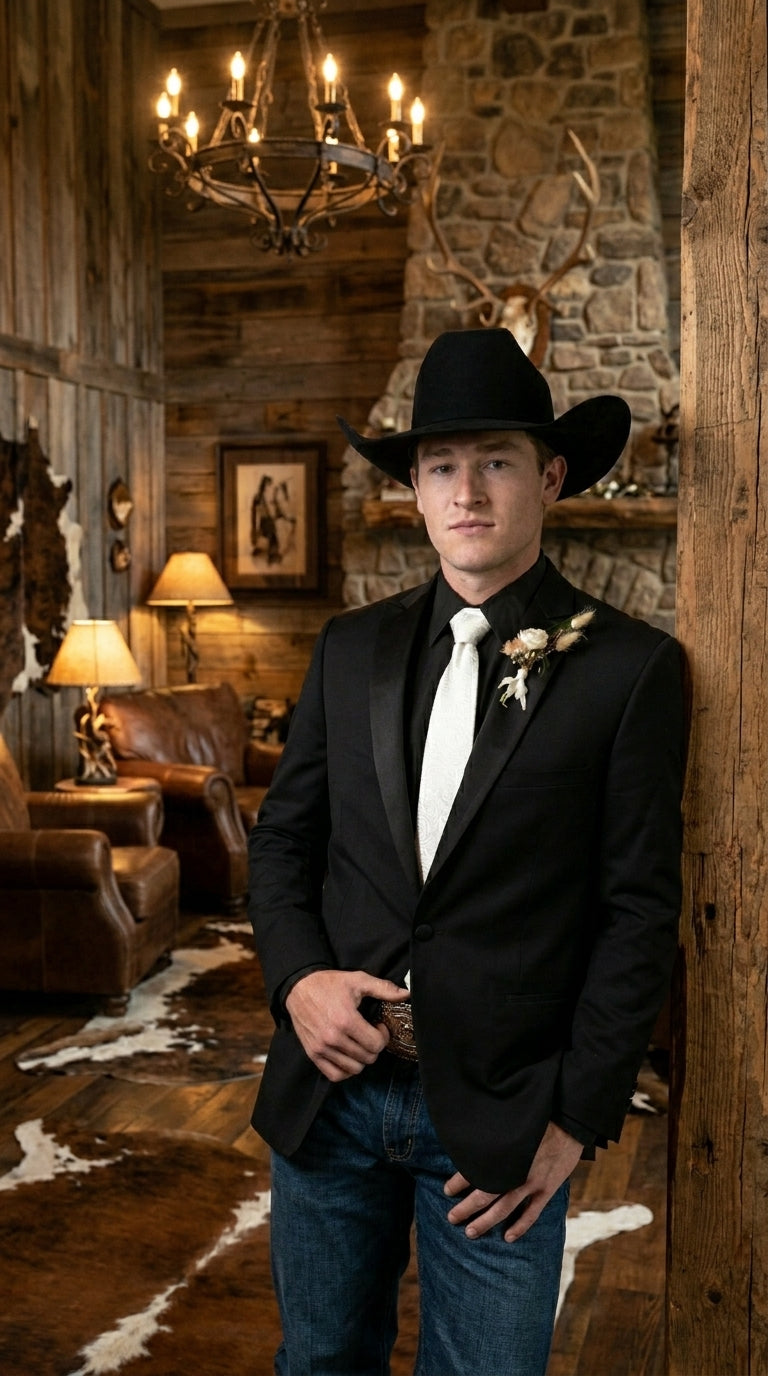 Men’s Black Tuxedo Western Blazer – Cowboy Style Formal Sport Coat Jacket for Dinner Jacket - 36 Short