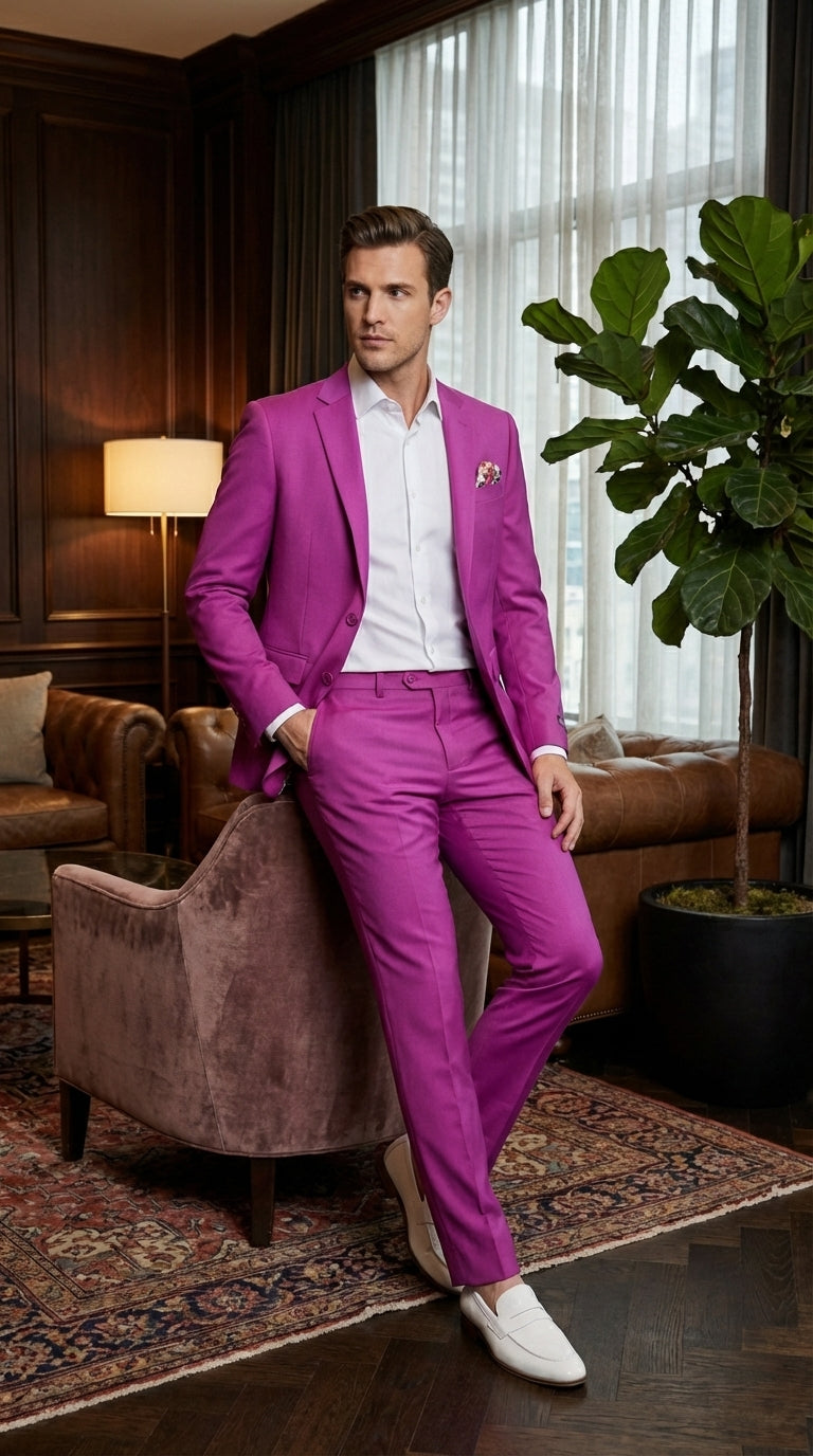 Mens Fuchsia 2 Piece Suit – Bright Pink Formal Suit for Men Stylish Wedding Party Prom Suit Magento Color - 34 Short or Extra Small