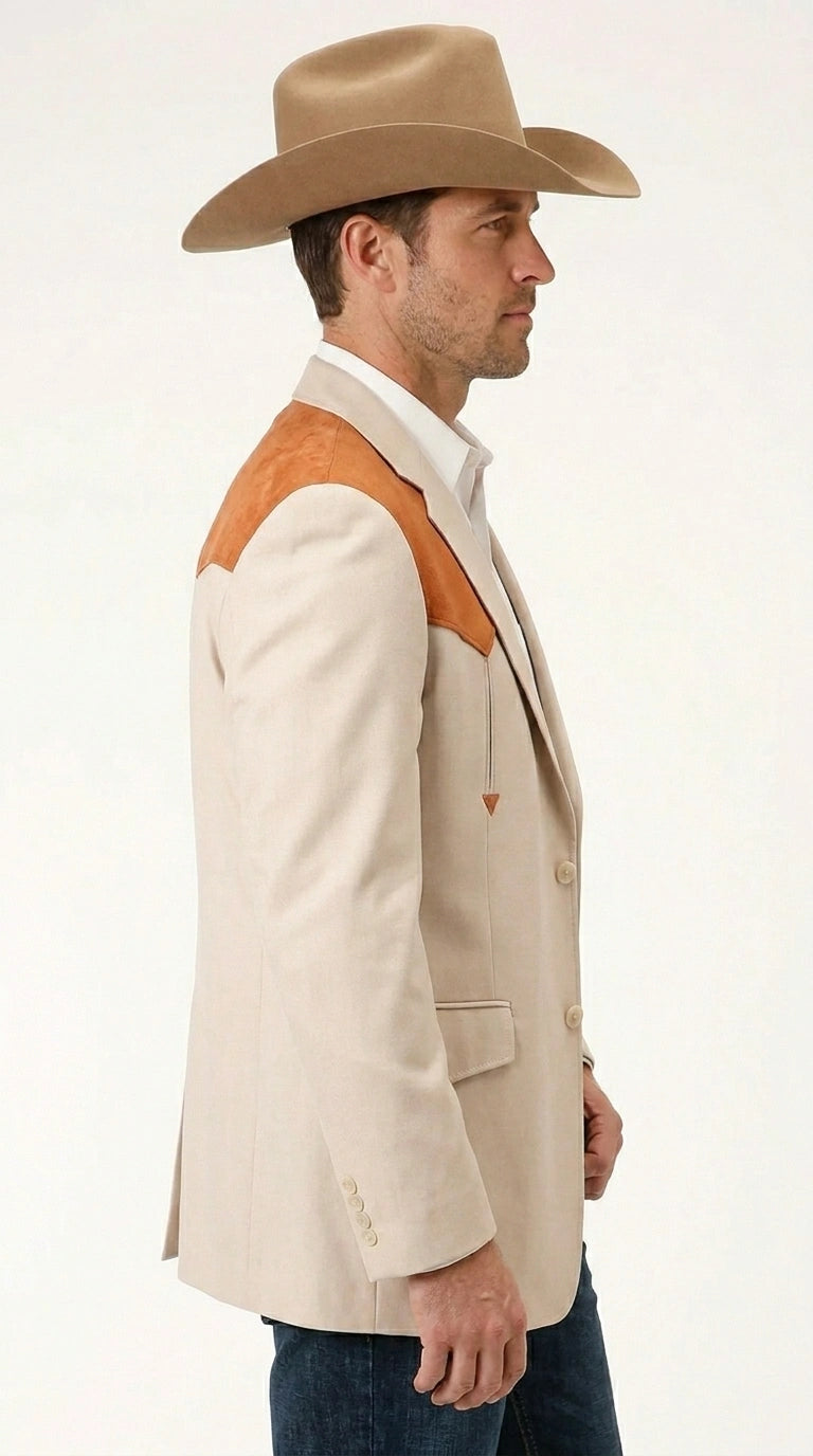 Men’s Tan Beige and Rust Western Cowboy Blazer – Classic Country Style Jacket, Vintage Western Dress Blazer for Men Country Jacket - 36 Short