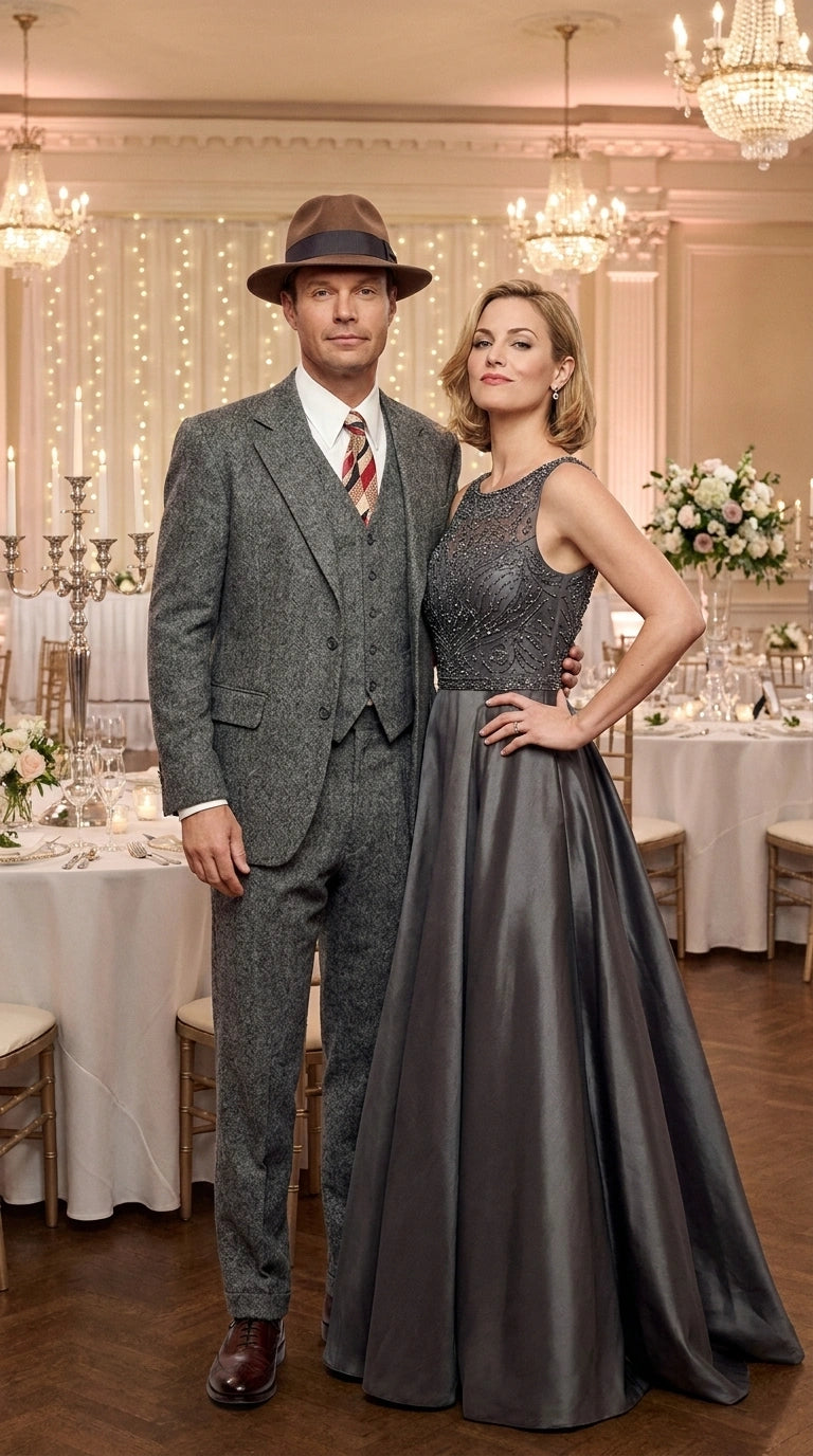 Men’s Grey Vintage Gangster Suit – Bonnie and Clyde Inspired 3 Piece Classic 1920s Formal Outfit - 34 Short or Extra Small