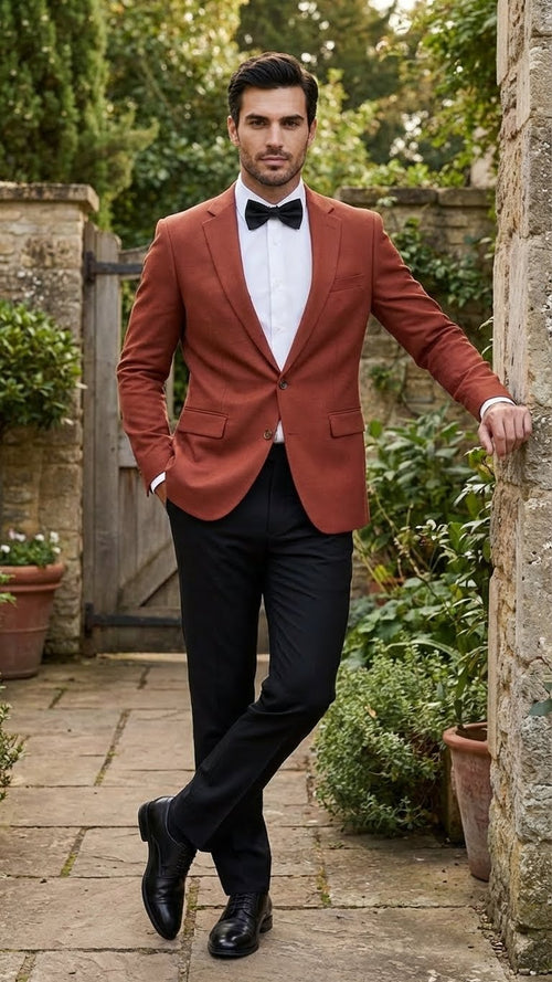 Mens Brick Copper Rust Color  Blazer Slim Fit Formal and Party Wear Jacket in Burnt Orange Sport Coat