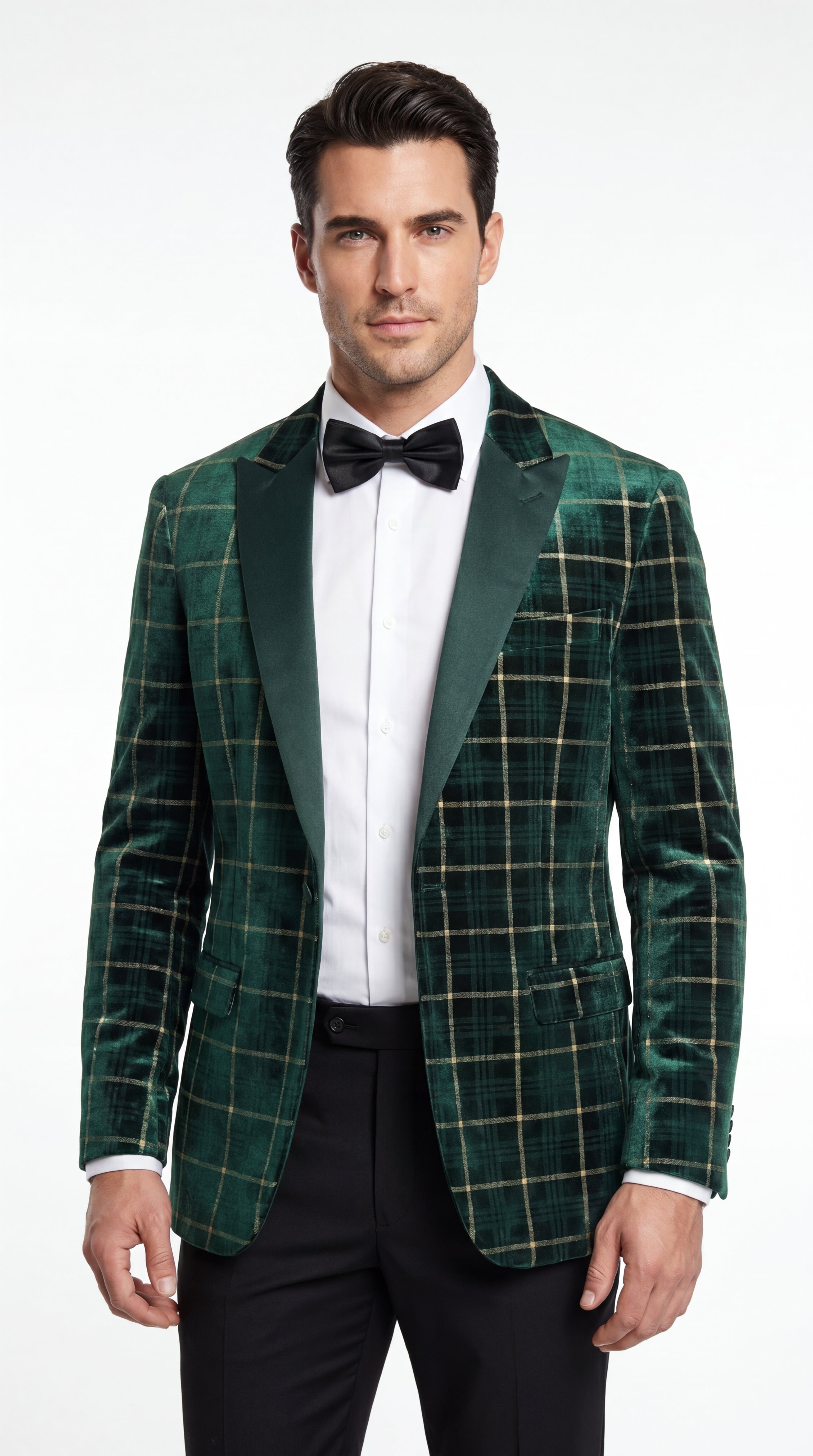 Men’s Green and Gold Plaid Christmas Holiday Blazer – Classic Check Party Jacket for New Year, Wedding and Festive New Year event - 36 Short