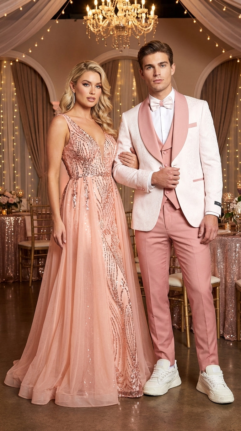 Men’s Cream and Rose Pink Prom Suit – Cream Tuxedo Jacket with Rose Pink Pants and Shawl Lapel Formal Suit for Prom and Wedding - 34 Short or Extra Small