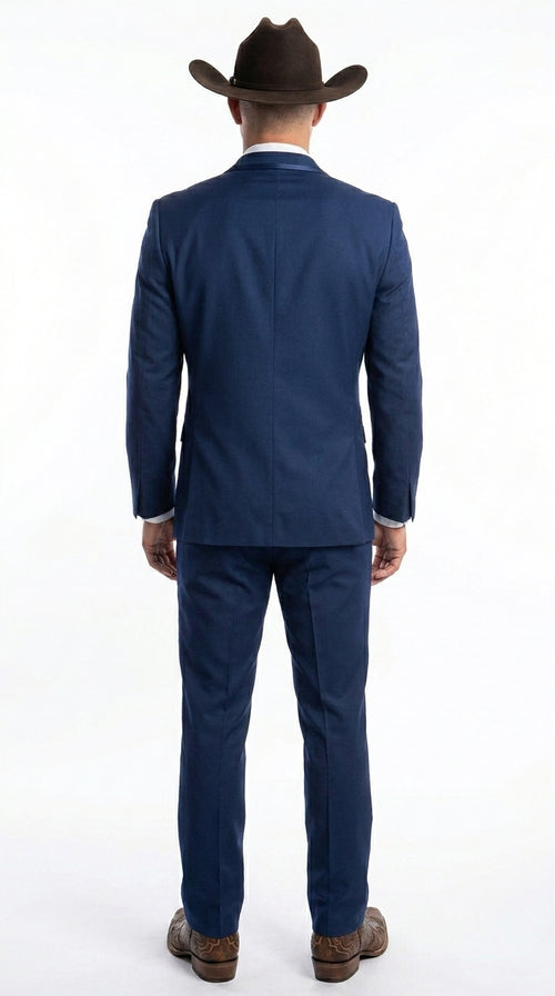 Men’s Saphire Indigo Blue Western Tuxedo Suit, Formal Wedding Prom Cowboy Tuxedo with Blue