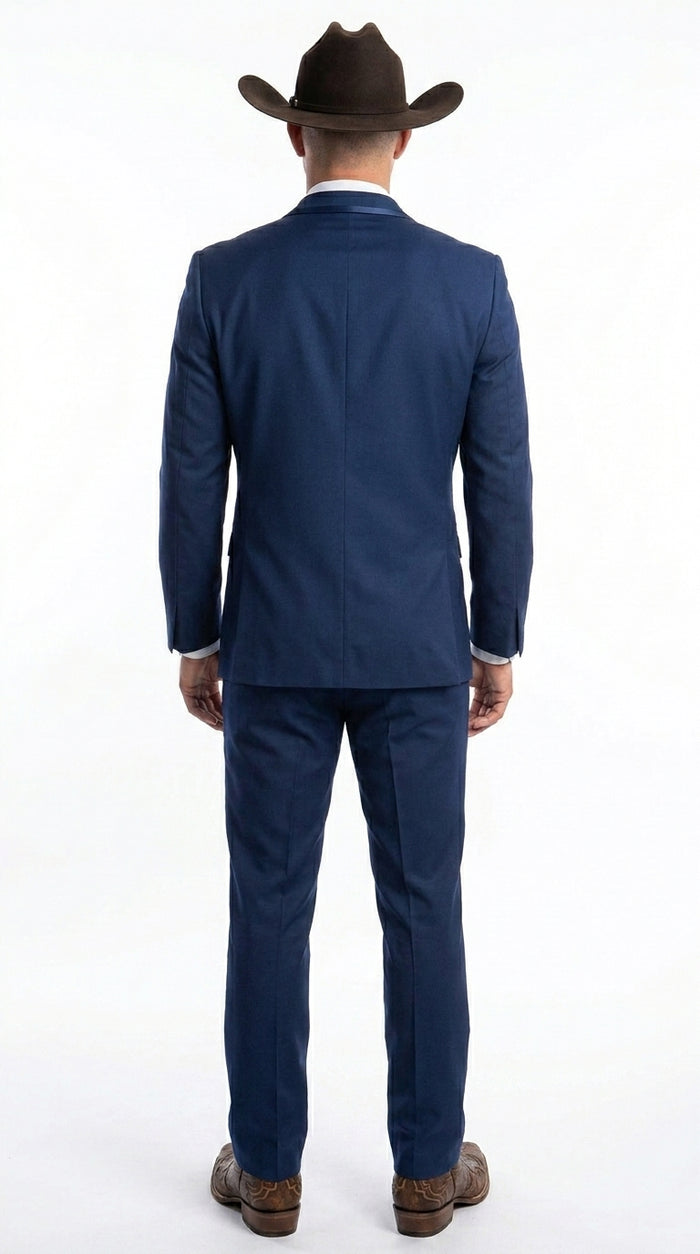 Men’s Saphire Indigo Blue Western Tuxedo Suit, Formal Wedding Prom Cowboy Tuxedo with Blue