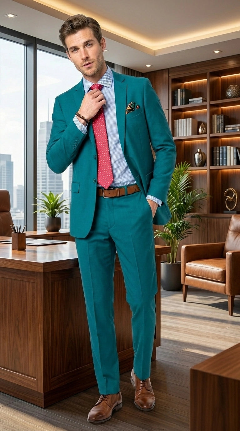 Men’s Teal Green Dark Turquoise Suit – Elegant Formal Suit for Business, Wedding, Party and Modern Style Wear - 34 Short or Extra Small