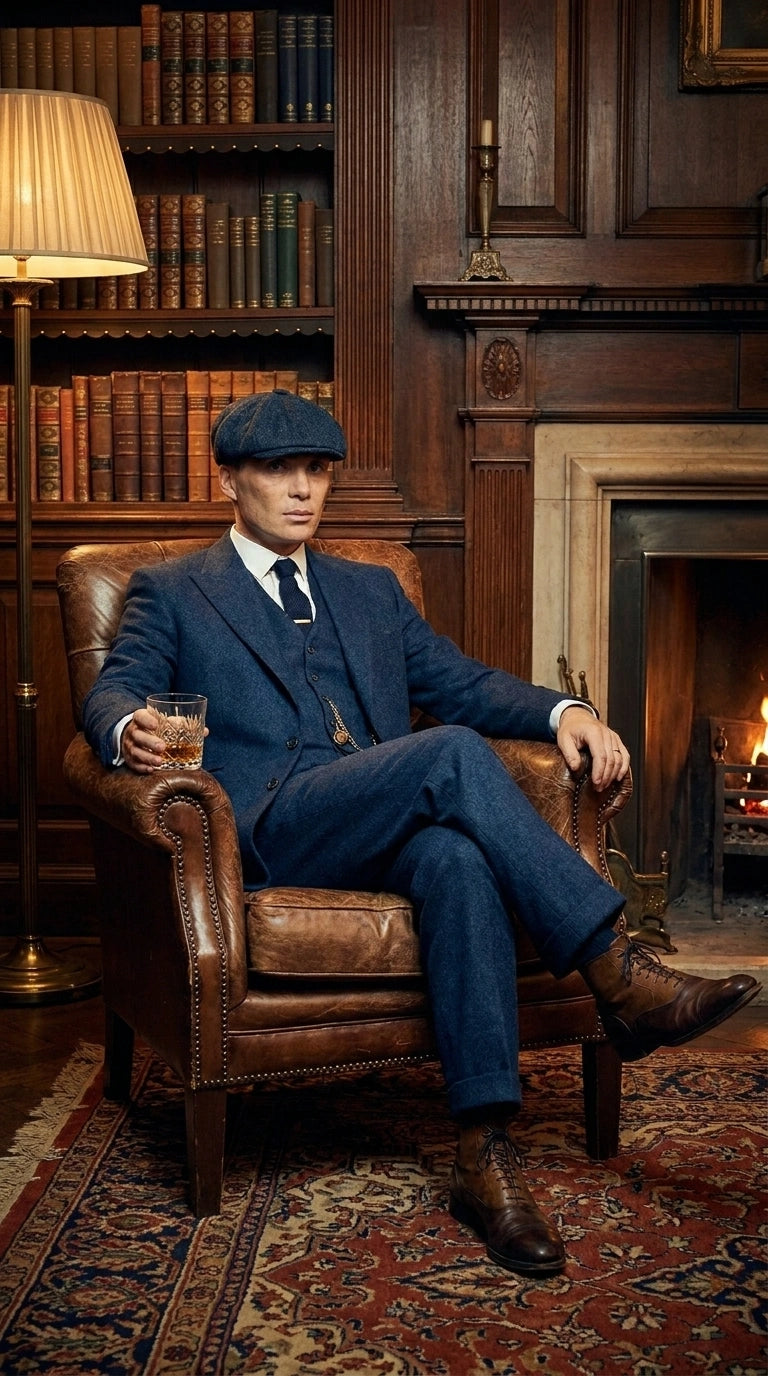 Men’s Blue 3 Piece Suit, Thomas Shelby Inspired Vintage Formal Suit Herringbone Tweed 1920s fabric - 34 Short or Extra Small