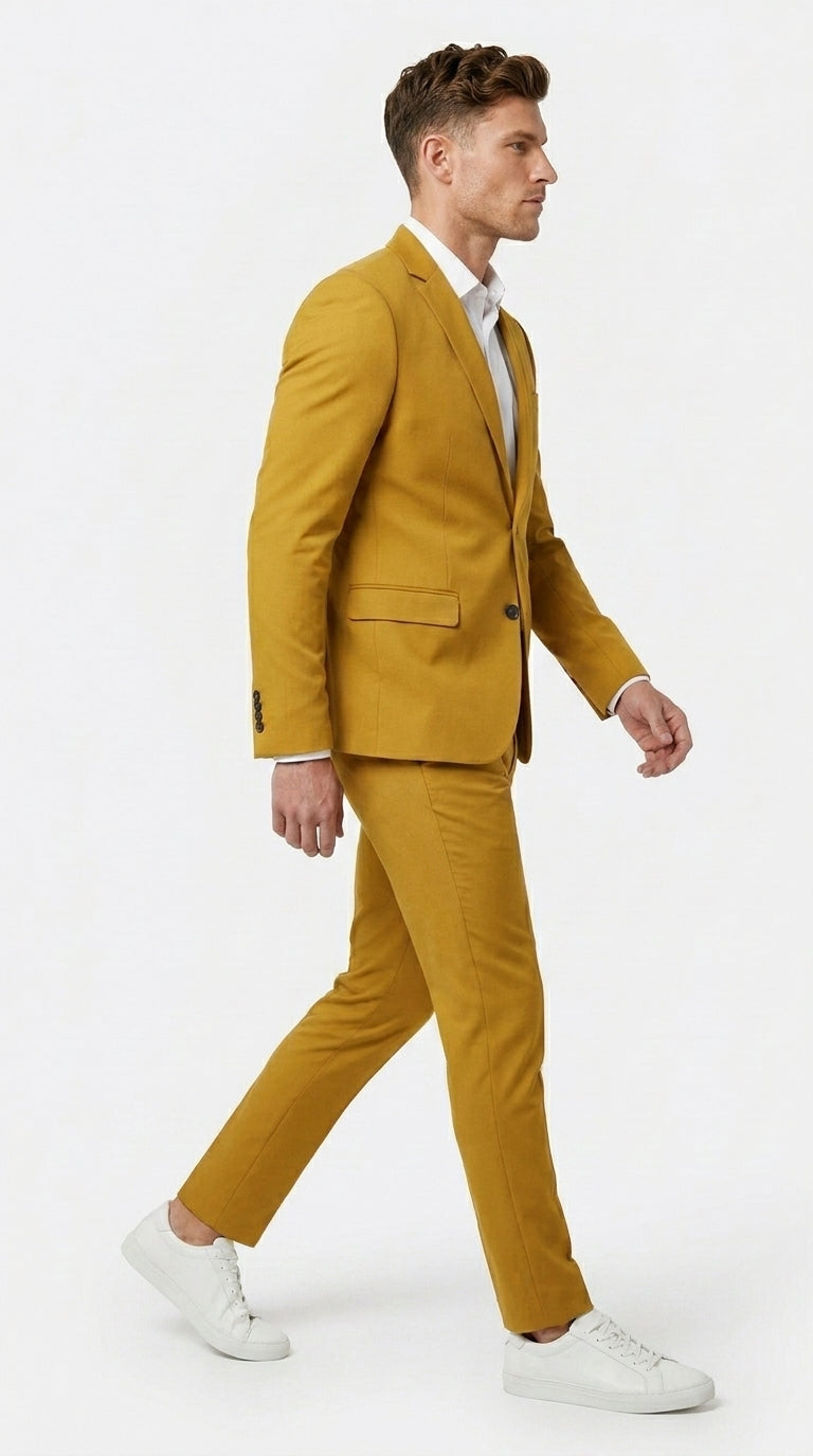 Men’s Gold Mustard Color Suit – Wedding & Prom Formal Suit Outfit, Modern Blazer and Pants - 34 Short or Extra Small
