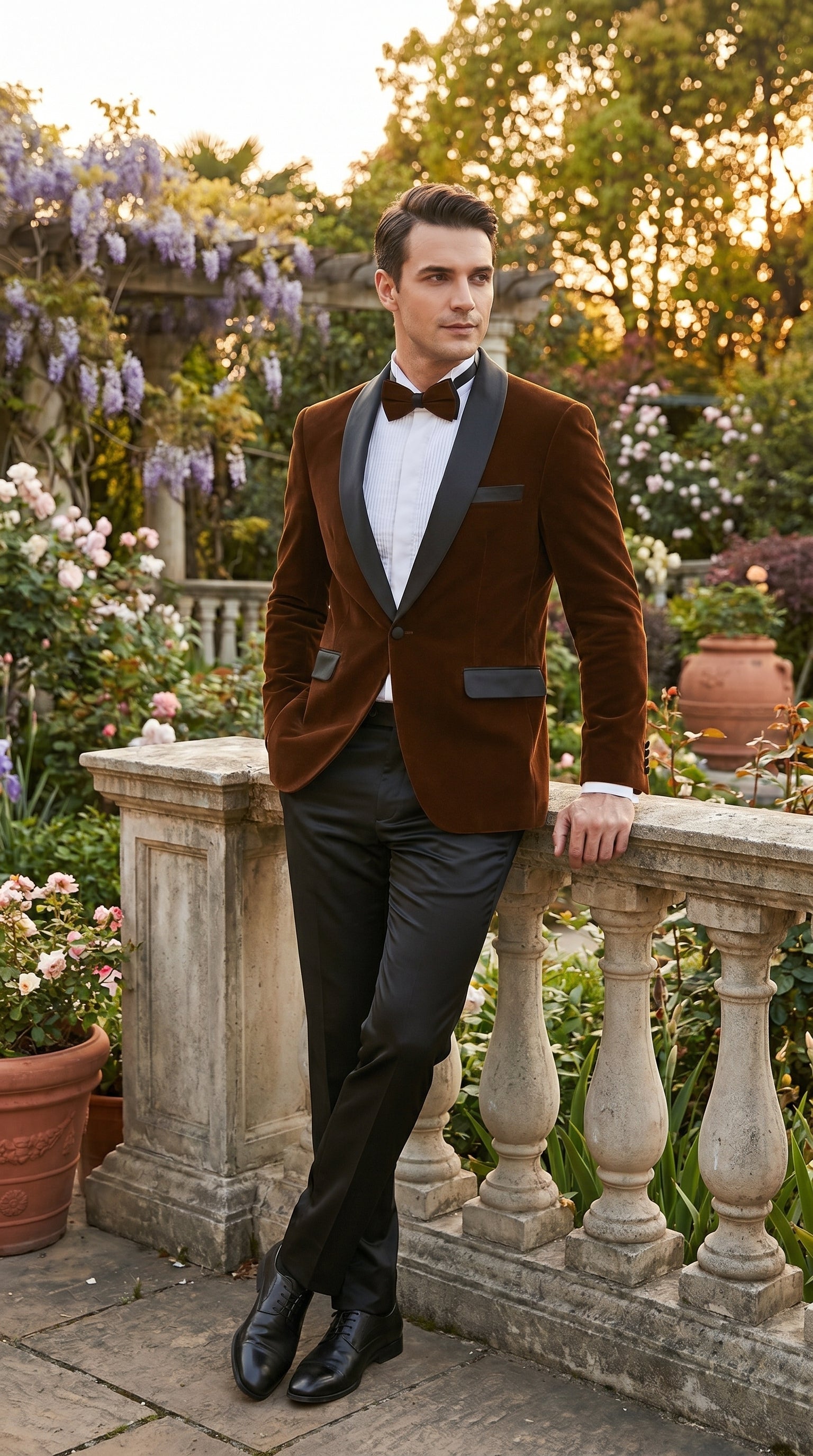 Men’s Brown Camel Bronze Velvet Tuxedo Jacket, Shawl Lapel Wedding Prom Dinner Blazer - Blazer Sportcoat - 36 Short