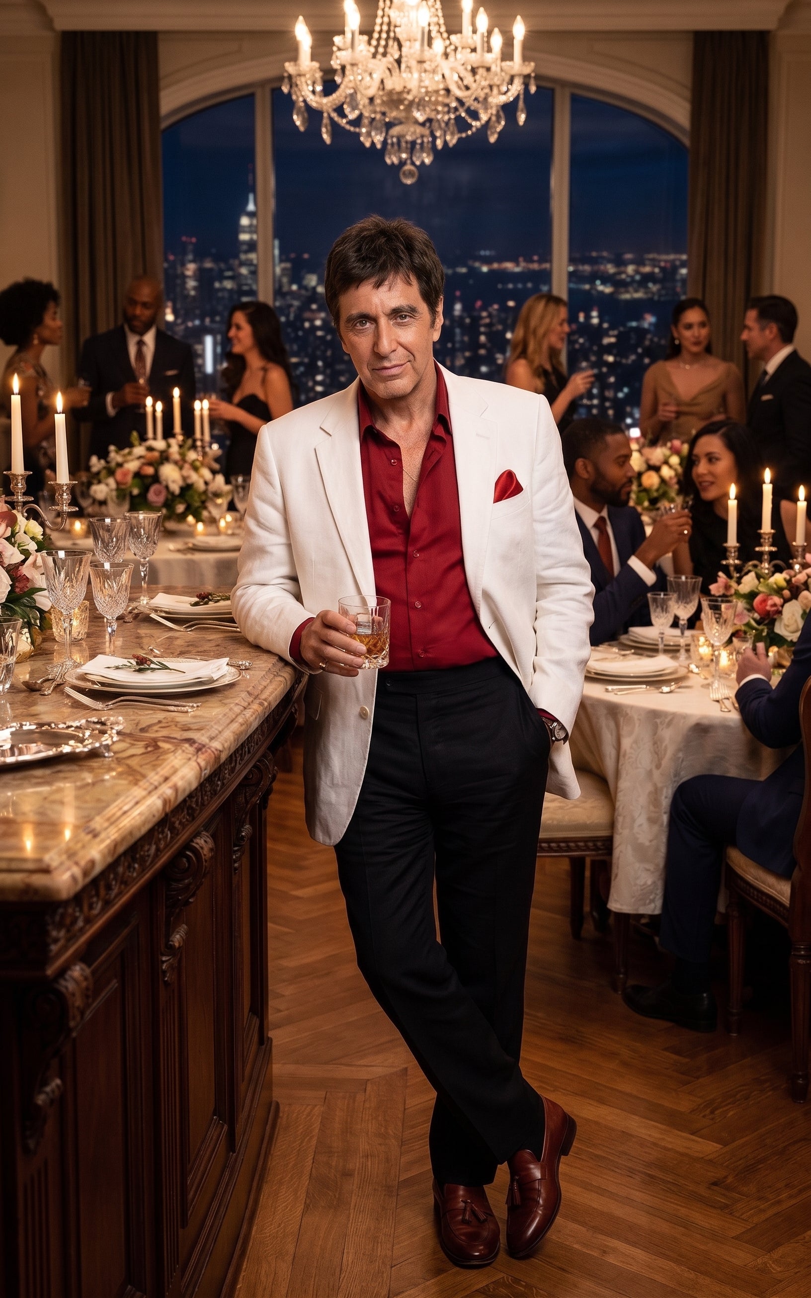 Tony Montana’s White Blazer Red Shirt Black Pants – Men’s White Blazer Outfit with Red Shirt and Black Trousers for Party, Wedding and Vintage Style Wear - 36 Short