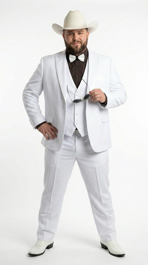 Men’s White Western Cowboy 3 Piece Tuxedo Suit, Formal Wedding Prom Groom Suit Set