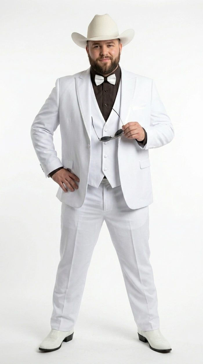 Men’s White Western Cowboy 3 Piece Tuxedo Suit, Formal Wedding Prom Groom Suit Set