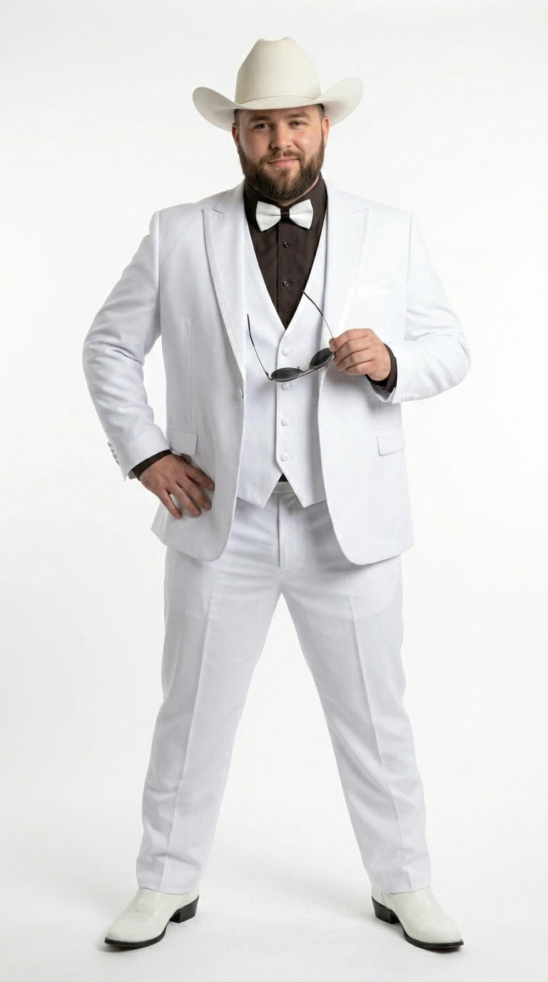 Men’s White Western Cowboy 3 Piece Tuxedo Suit, Formal Wedding Prom Groom Suit Set - 34 Short or Extra Small