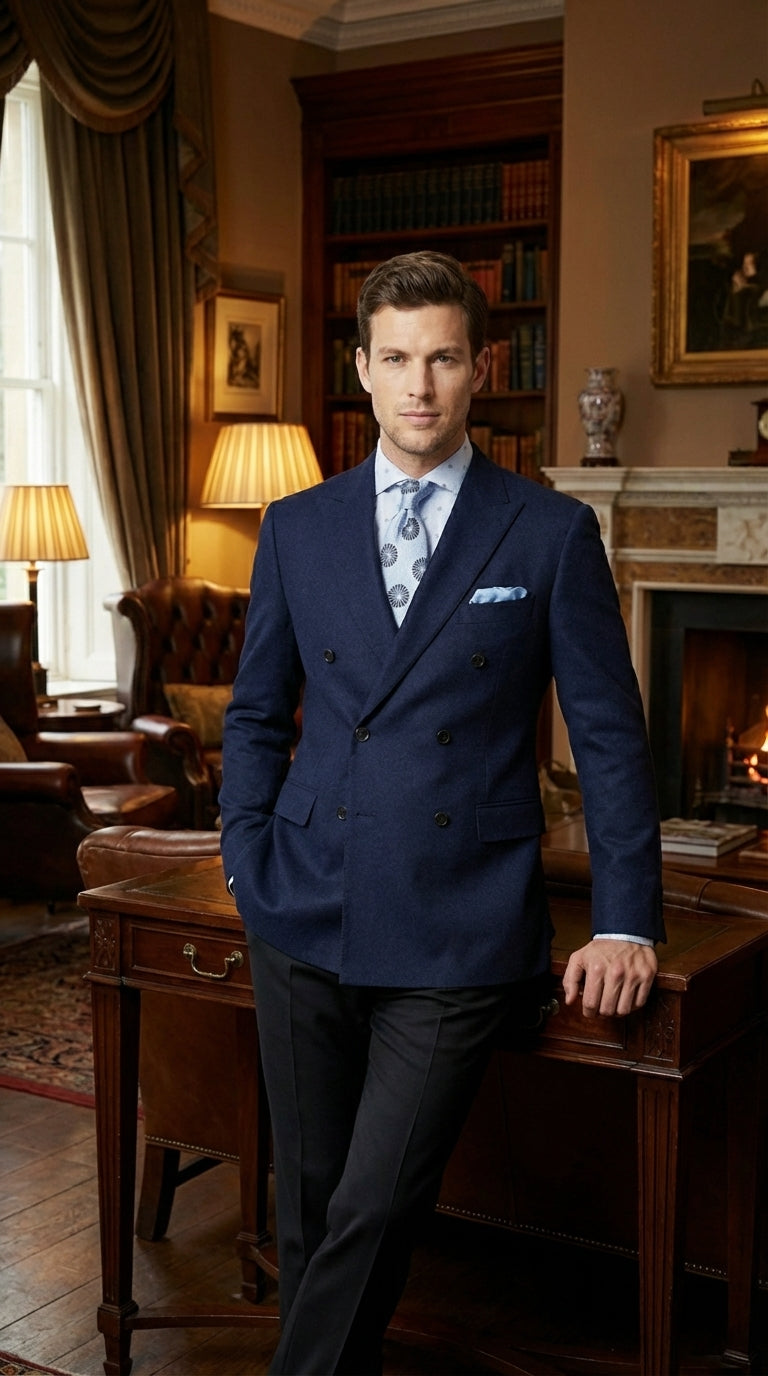 Mens Navy Blue Double Breasted Blazer – Classic Formal Suit Jacket for Business, Wedding, Office and Professional Wear - 36 Short