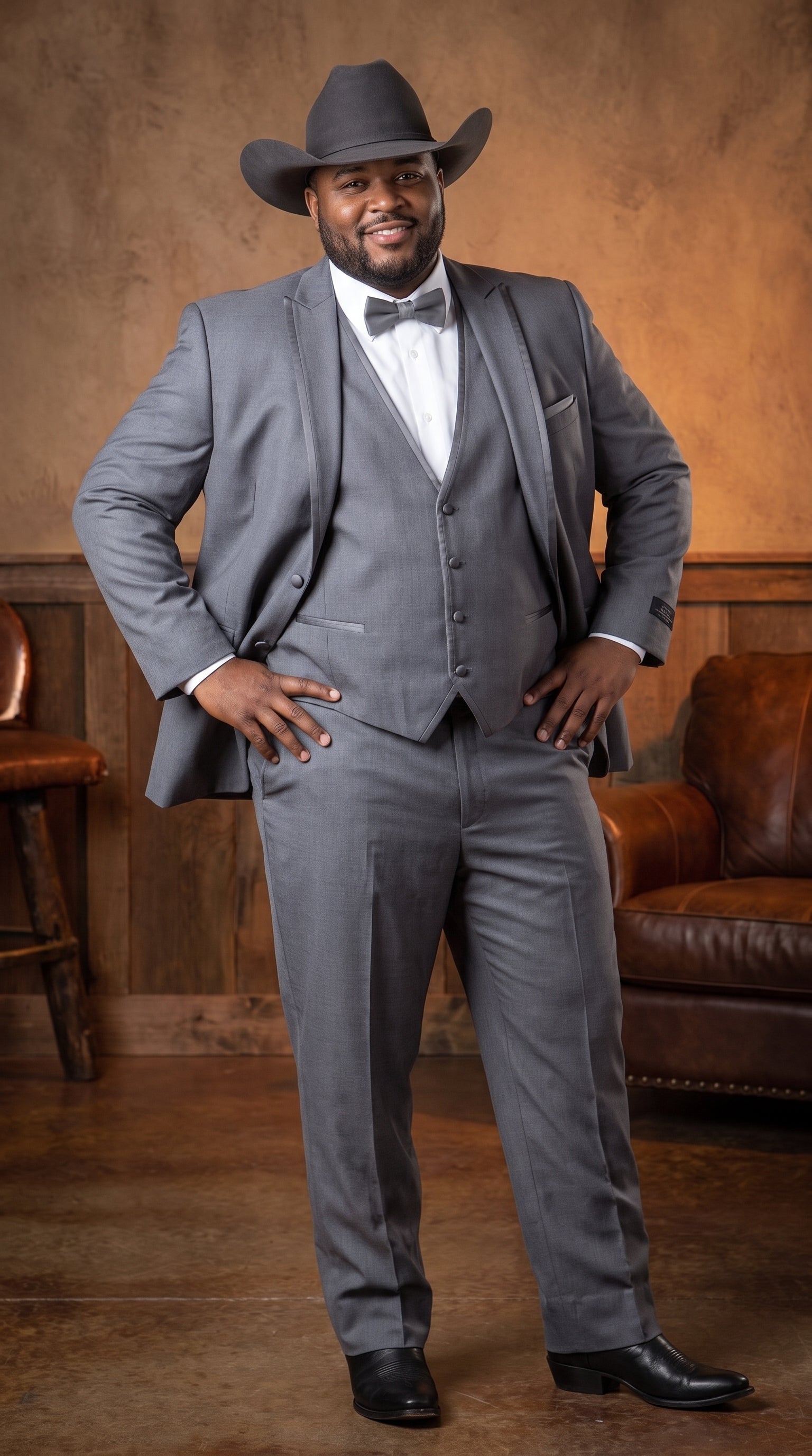 Men's Medium Grey Western 3-Piece Tuxedo Suit with Vest – Cowboy Style Formal Country Outfit - 34 Short or Extra Small