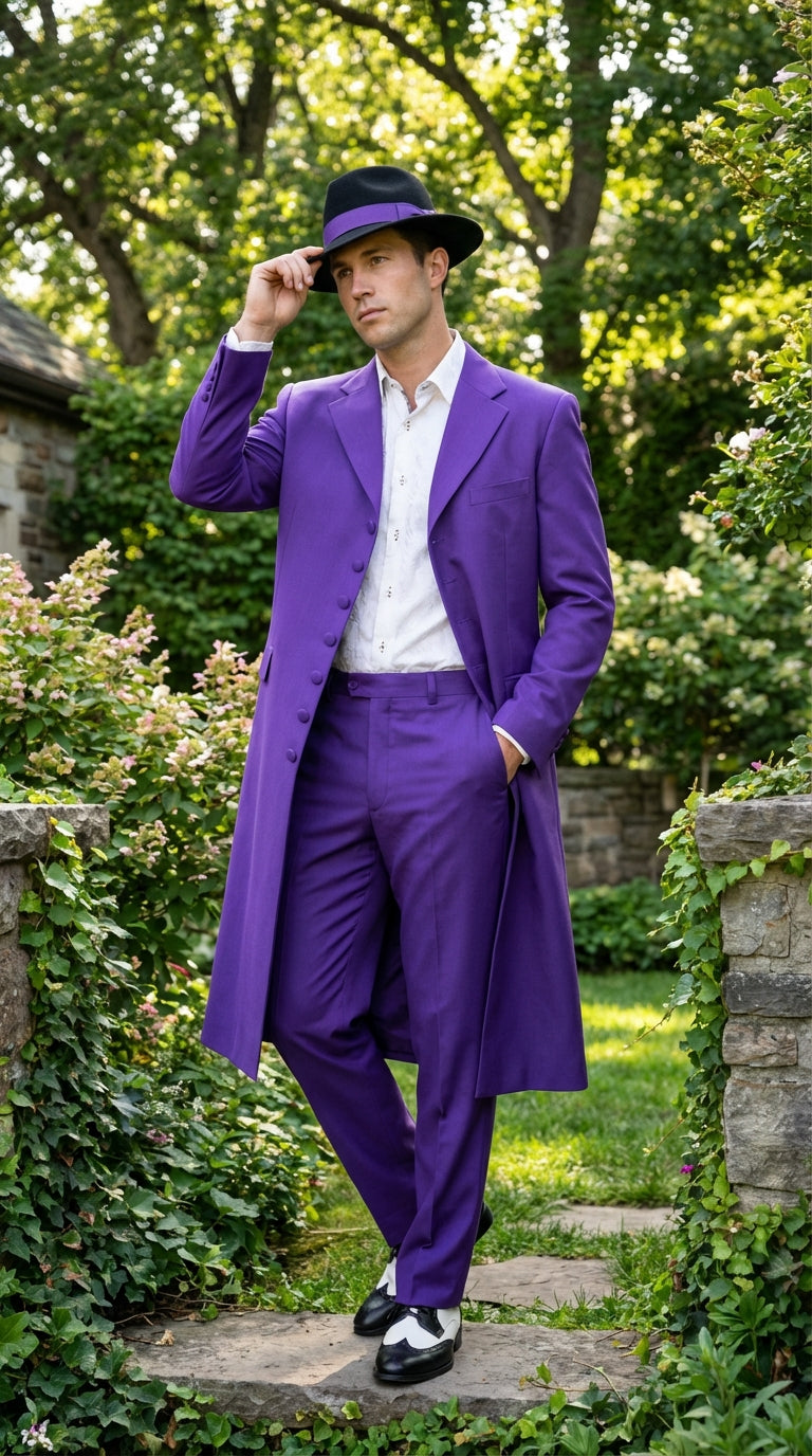 Pimp Halloween Joker Costume Purple Zoot Suit for Men - 34 Short or Extra Small