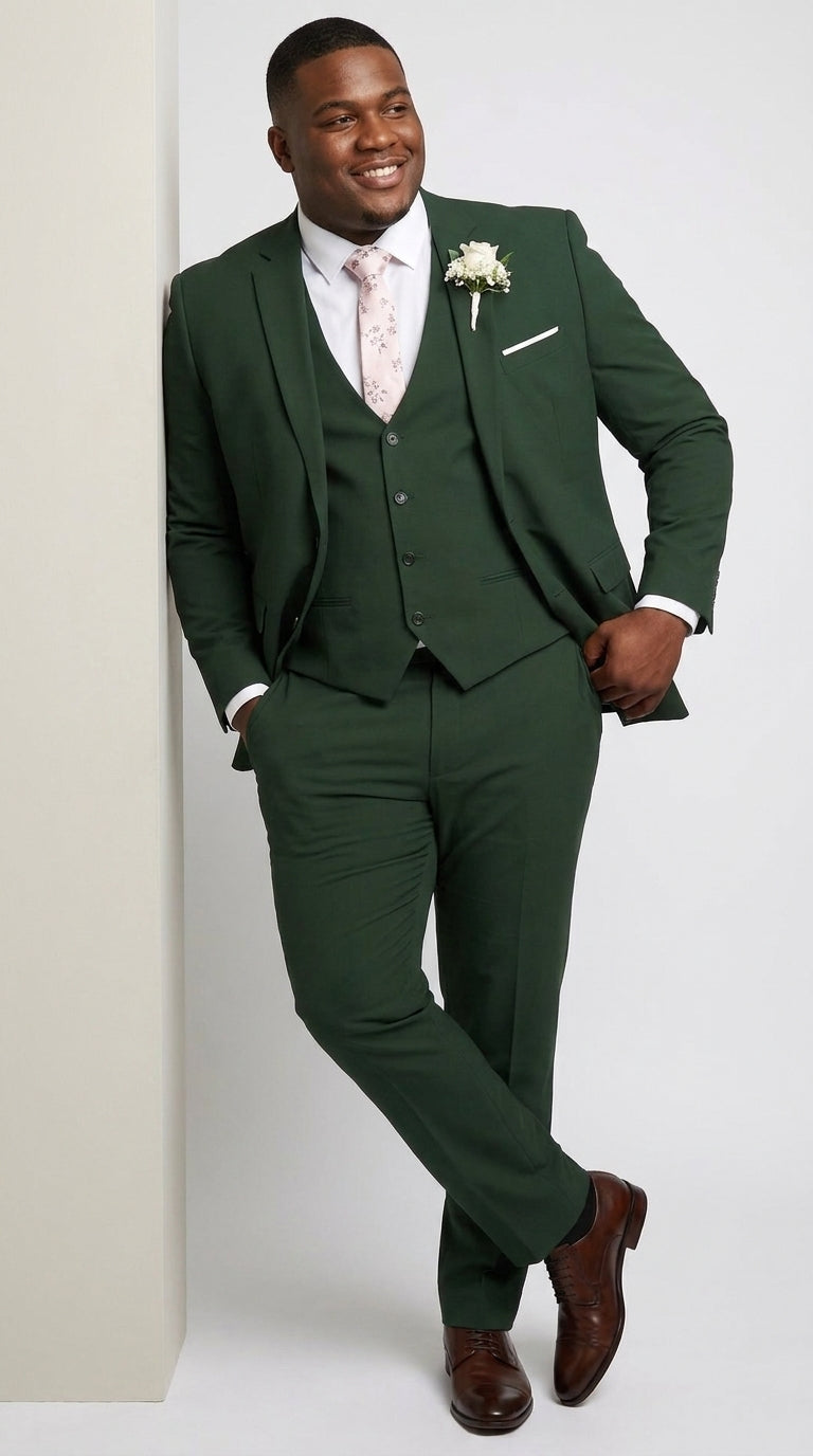 Men’s Forest Green 3 Piece Wedding Suit, Formal Groom Groomsmen Dress Suit Set - 34 Short or Extra Small