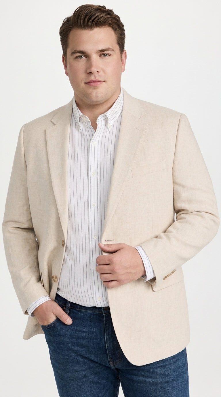 Men’s Light Tan Sport Coat – Classic Two-Button Casual Blazer for Business, Weddings & Smart Casual Wear Modern Fit Linen Fabric - 36 Short