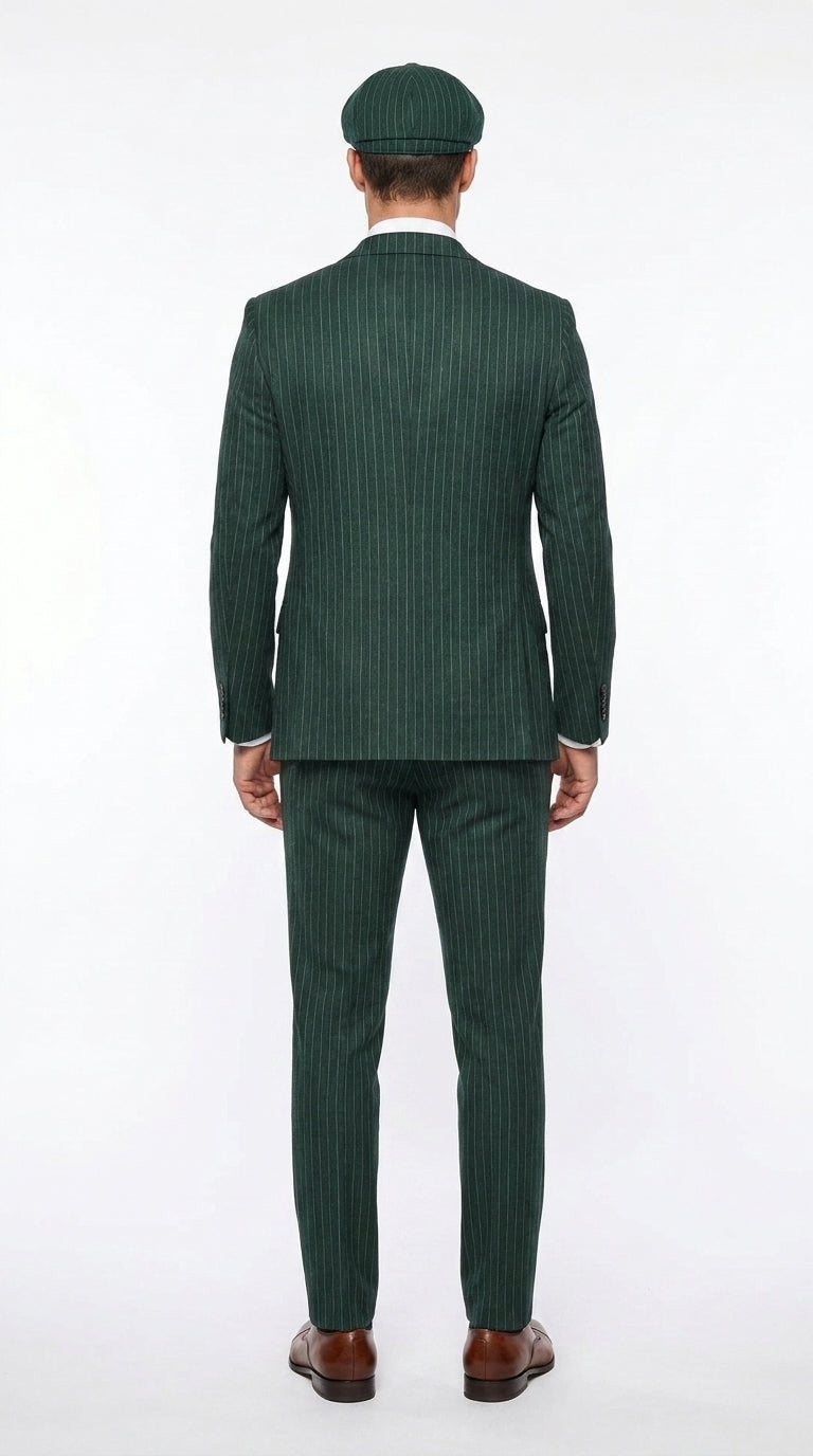 Men’s Hunter Green Pinstripe 3-Piece Suit – Vintage Wedding, Prom and Formal Suit with Matching Vest - 34 Short or Extra Small