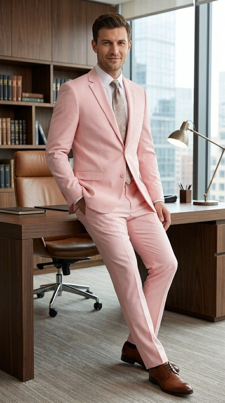 Men’s Light Pink 2 Piece Suit, Formal Dress Suit for Weddings, Prom, Parties, Summer Events Slim Fitted By Vitali - 34 Short or Extra Small