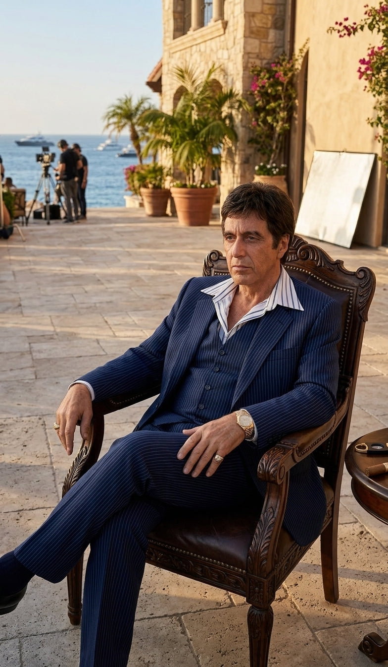 Tony Montana’s Blue Pinstripe 3 Piece Suit – Men’s Vintage Blue Striped Suit for Wedding, Prom and Classic Formal Wear - 34 Short or Extra Small