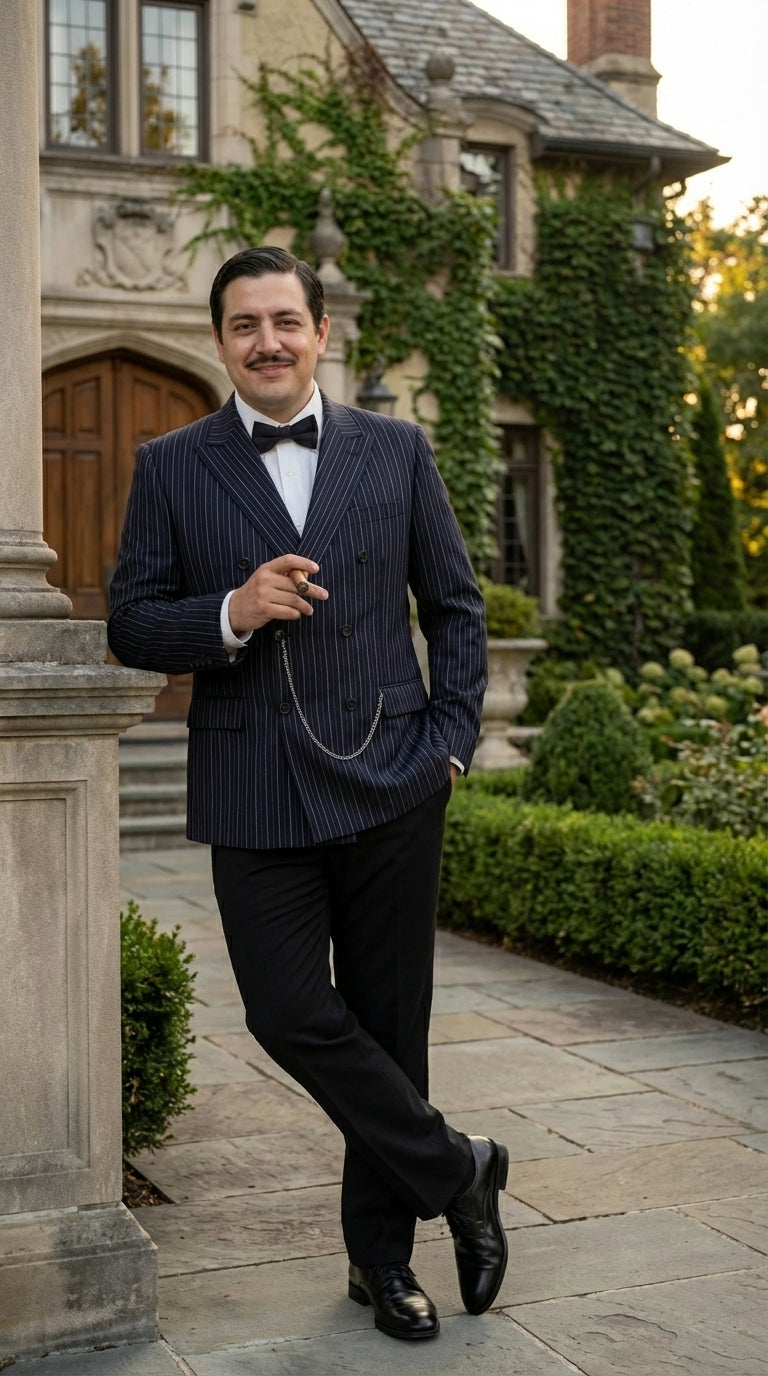 Men’s Black Pinstripe Blazer Gomez Addams Inspired Jacket – Vintage Double Breasted Formal Blazer, Classic Party Costume Wear, Elegant Evening - 36 Short