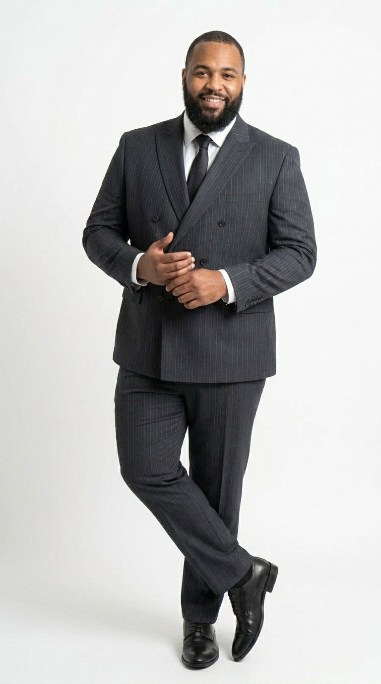 Men’s Black Pinstripe Double Breasted Suit – Classic Formal Business Suit Office and Evening Wear Modern Fit Conservative pattern - 34 Short or Extra Small