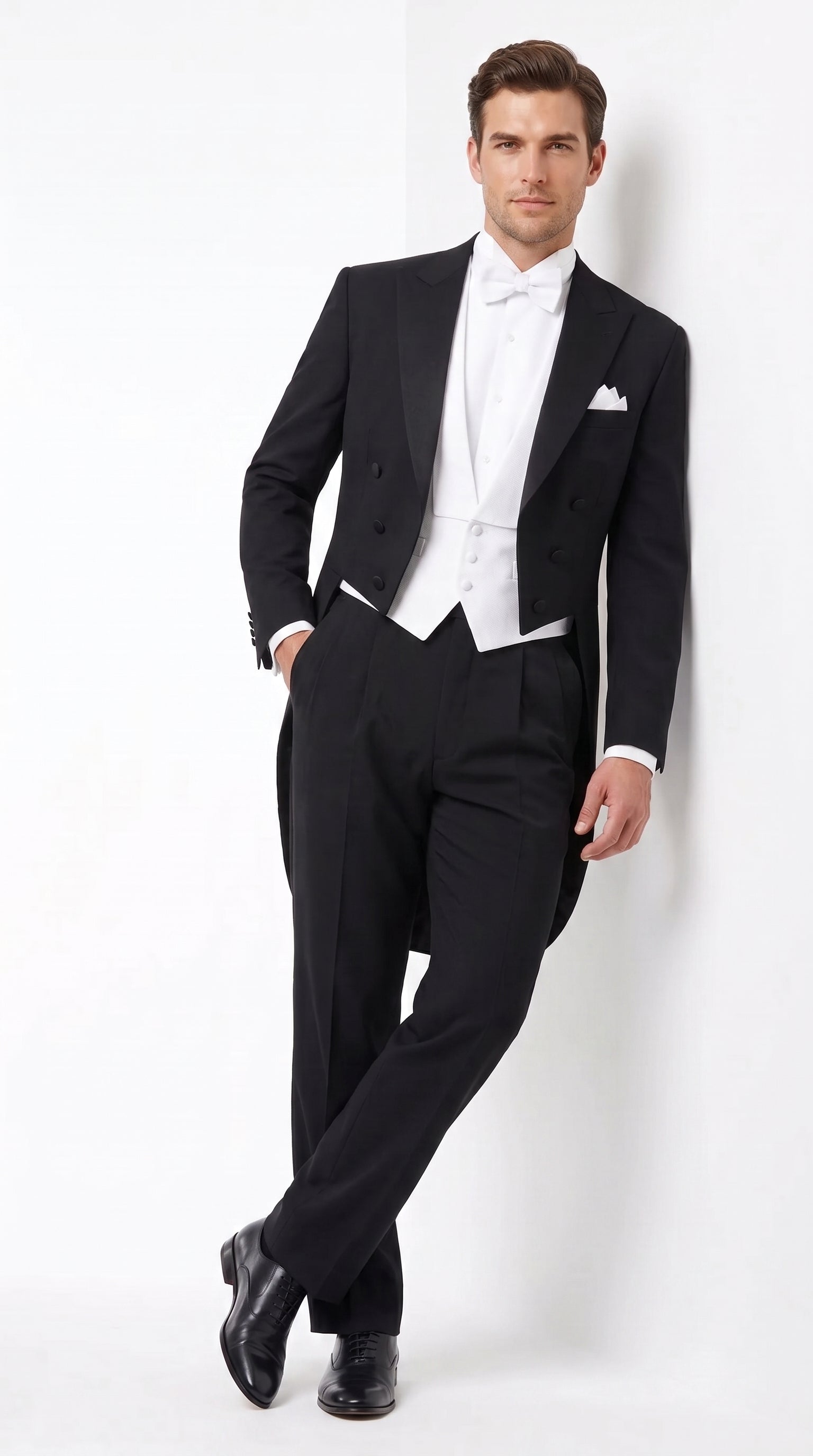 Men’s Black Victorian Tailcoat Tuxedo – 1800s 19th Century Edwardian Peak Lapel Formal Suit