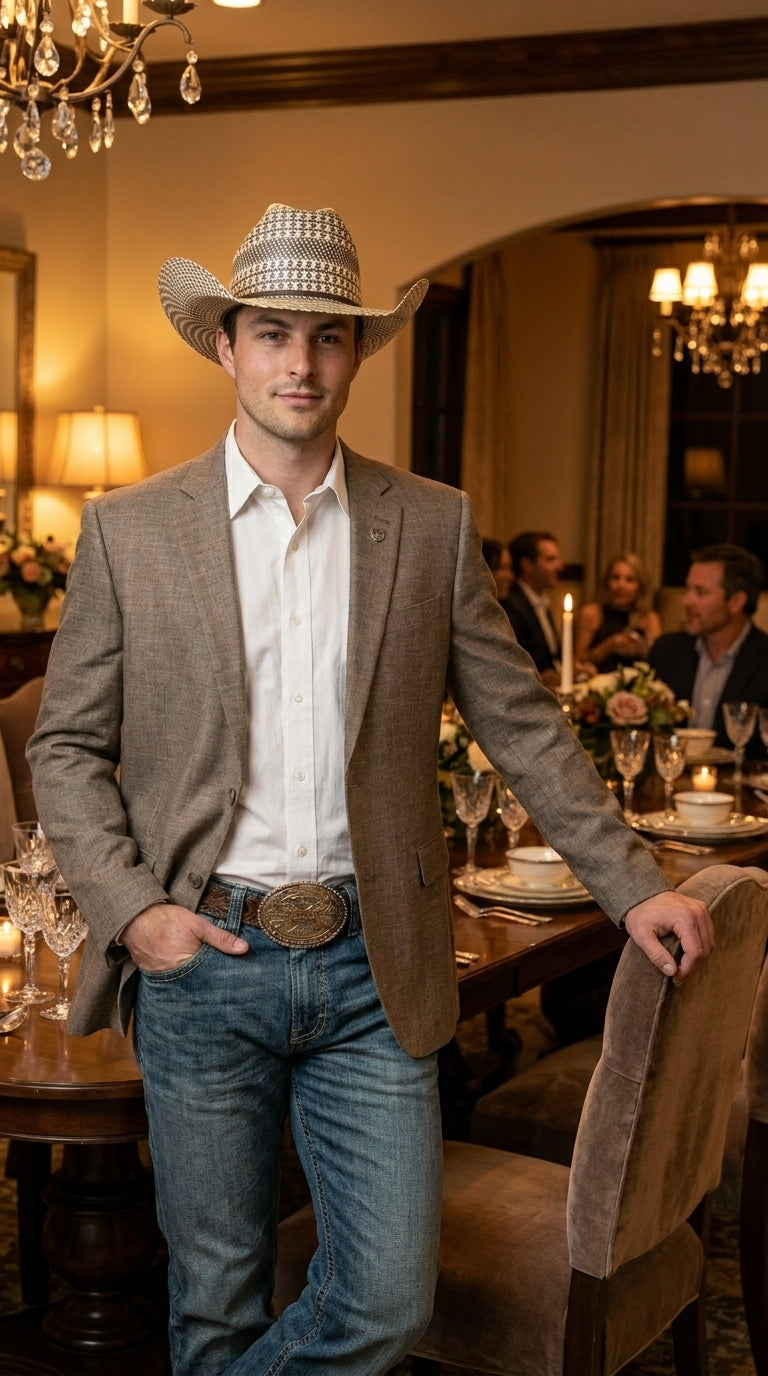 Men’s Dark Tan Taupe Light Brown Western Cowboy Blazer – Classic Country Style Jacket for Wedding, Casual Country Jacket Textured - 36 Short