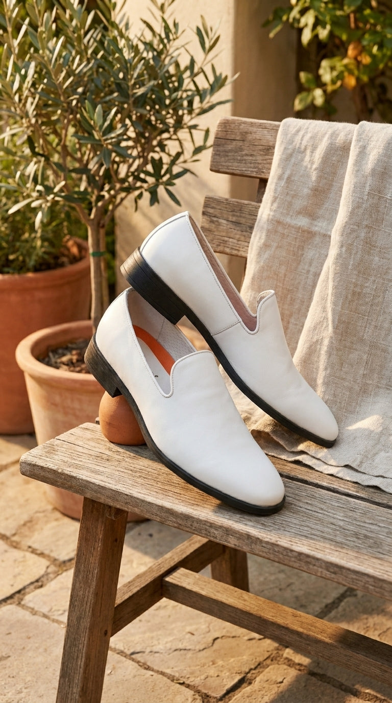 Men’s White Plain Toe Slip On Loafer Dress Shoes – Classic Formal Lightweight Shoes for Wedding, Party and Business Wear - 6 Standard / D / Medium