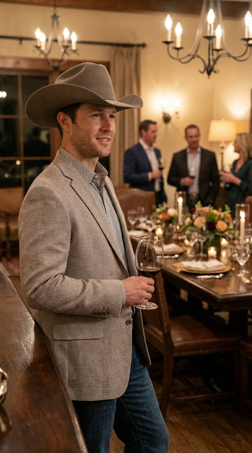 Mens Textured  Light Grey Western Blazer – Cowboy Style Casual Sport Coat for Men Classic Western Jacket