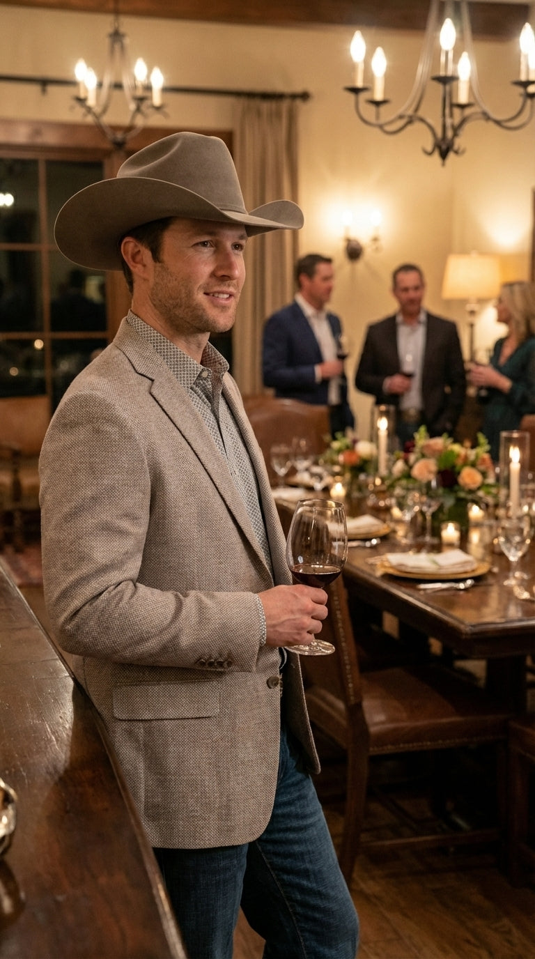 Mens Textured  Light Grey Western Blazer – Cowboy Style Casual Sport Coat for Men Classic Western Jacket - 36 Short