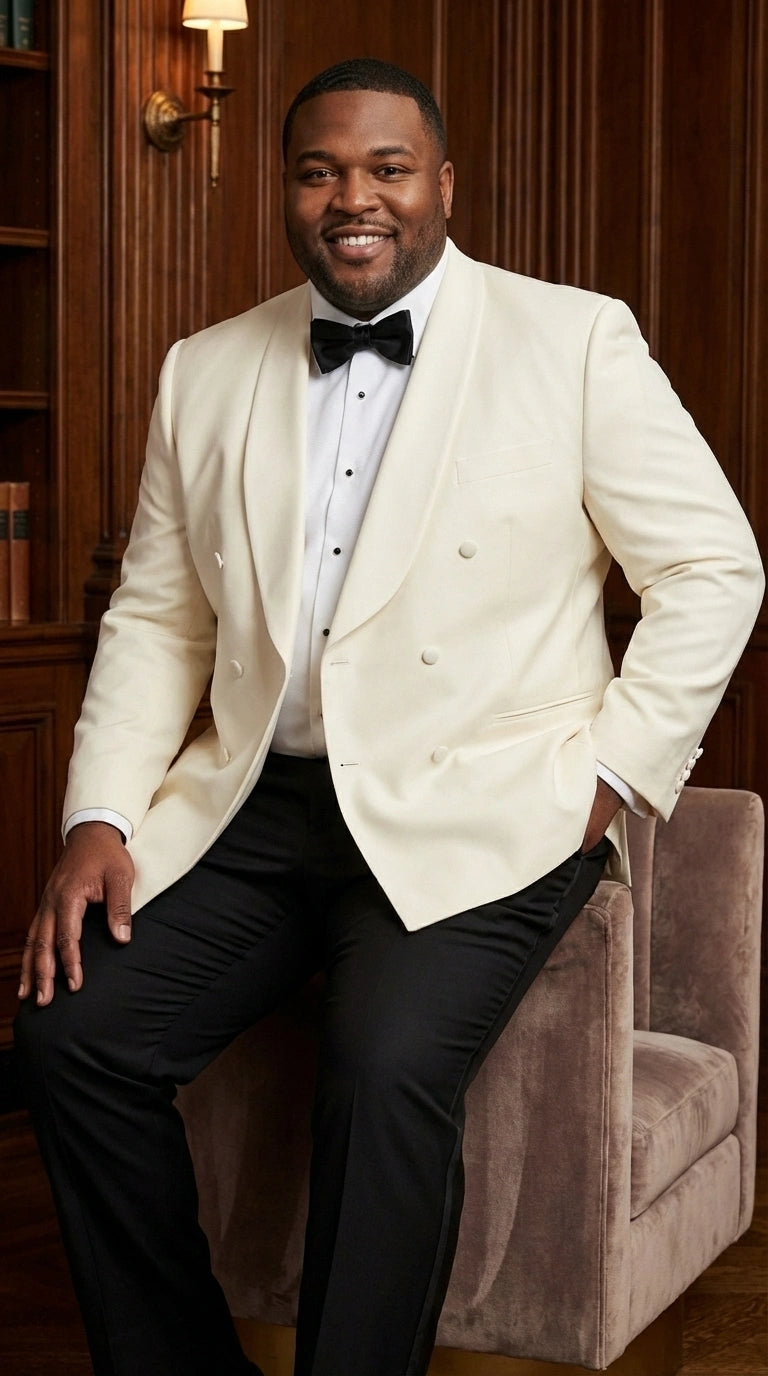 Men’s Ivory Wool Dinner Jacket – Classic Double Breasted Formal Tuxedo Jacket for Wedding and Black Tie Events - 36 Short